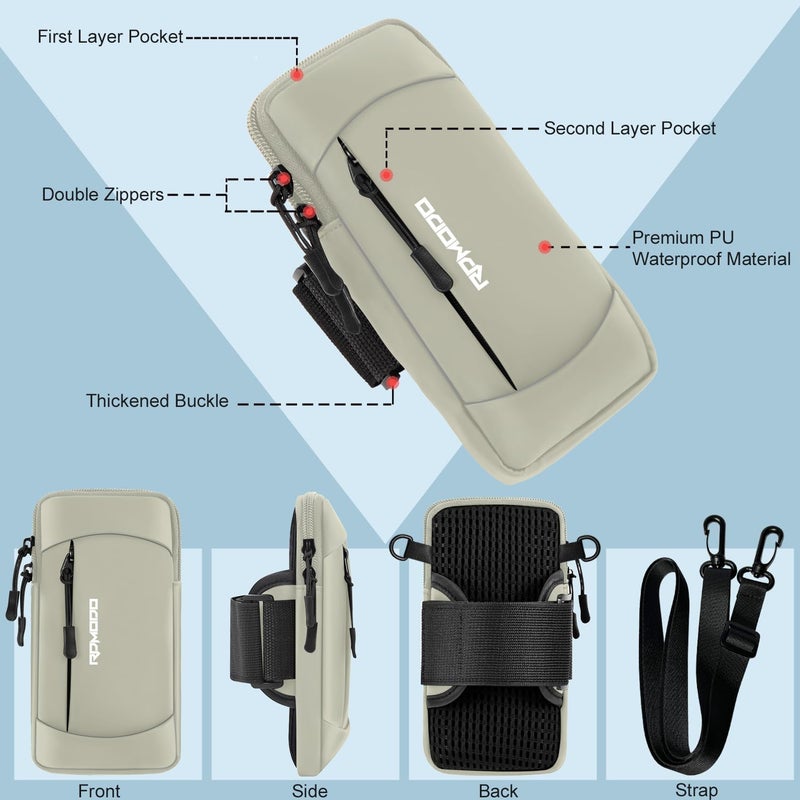 RDMODO Phone Holder for Running, Waterproof Armband with Crossbody Strap, Lightweight Running Armband Phone Holder, Adjustable Elastic Running Band for iPhone Samsung 7.5 Inch (Crossbody Bag Khaki) - Image 2